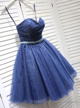 Glitter Sweetheart Blue Short Semi Formal Prom Homecoming Dresses With Beading